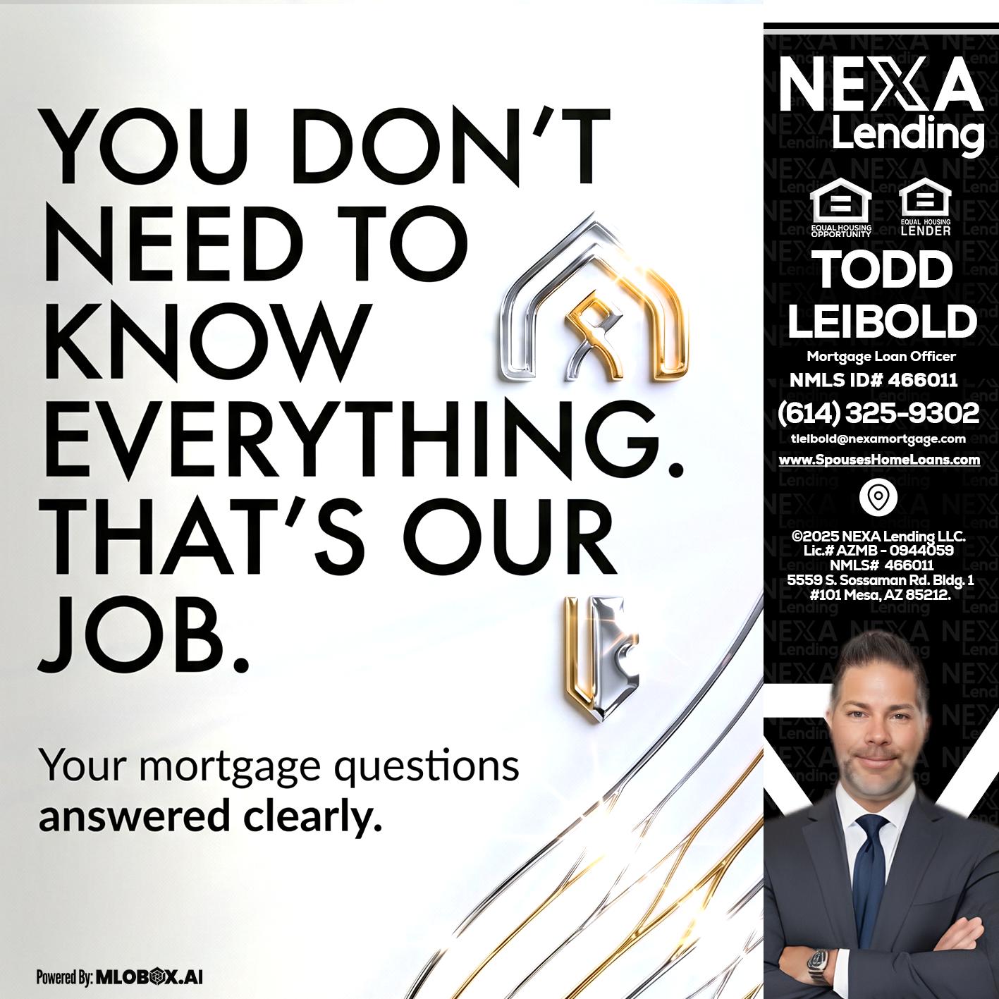 THAT IS OUR JOB - Todd Leibold -Mortgage Loan Officer
