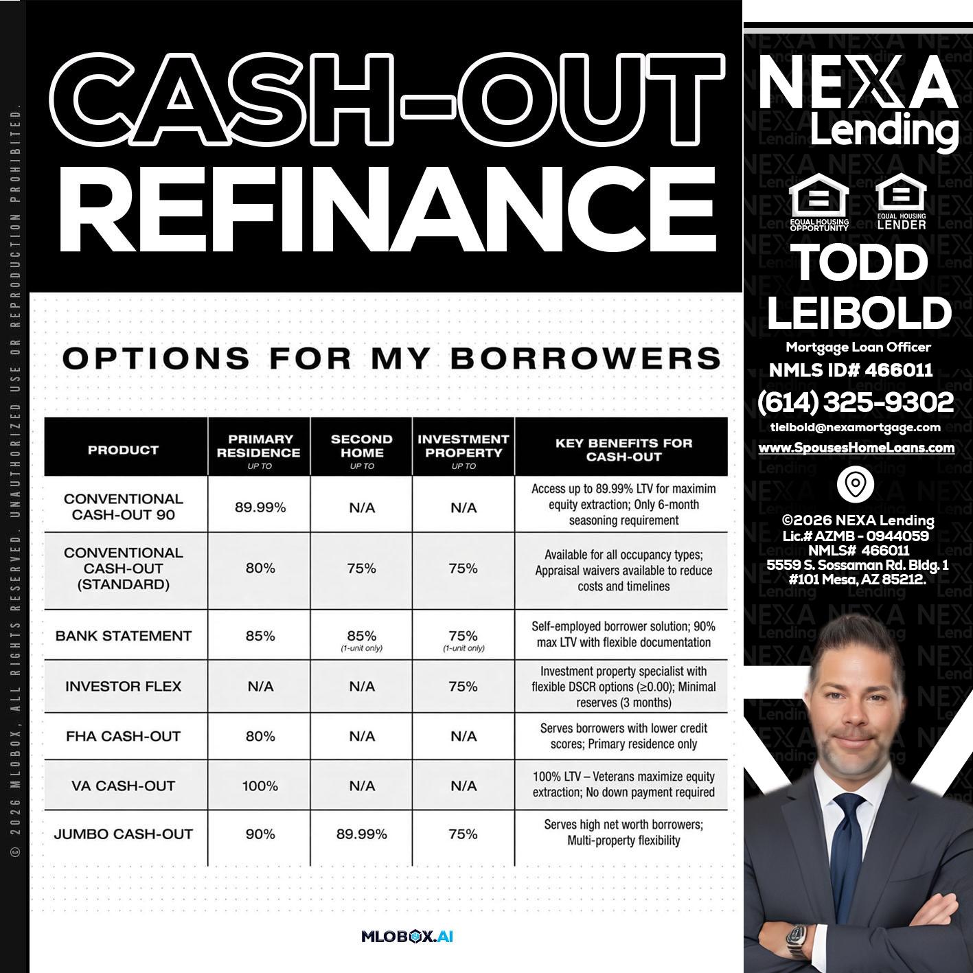 CASH OUT - Todd Leibold -Mortgage Loan Officer